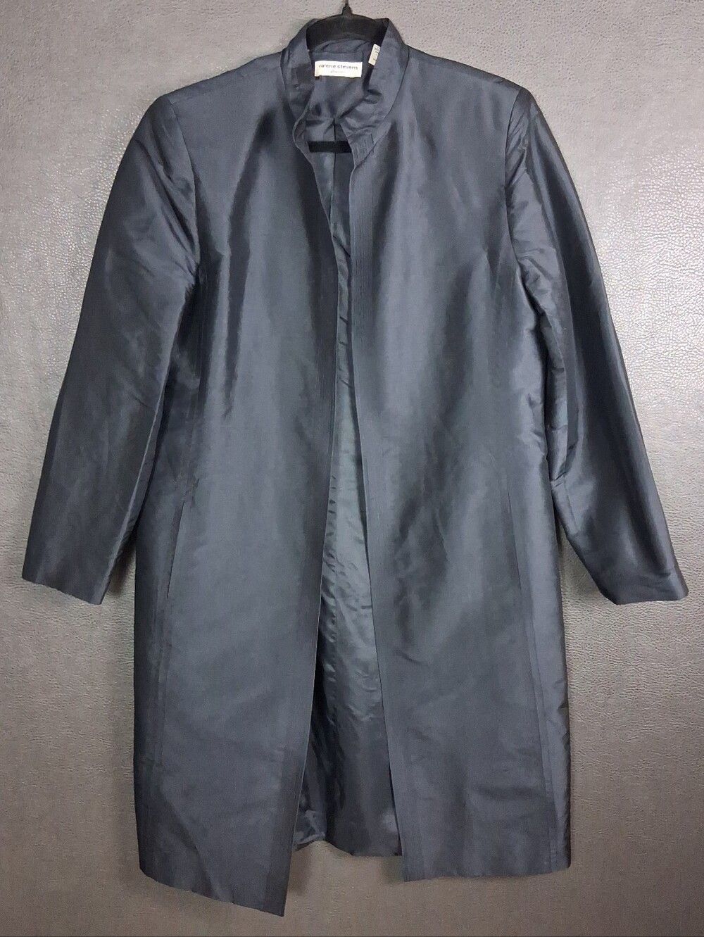 Valerie Stevens Jacket Womens 12 Silk Long Open Front Lightweight Minimal Blue